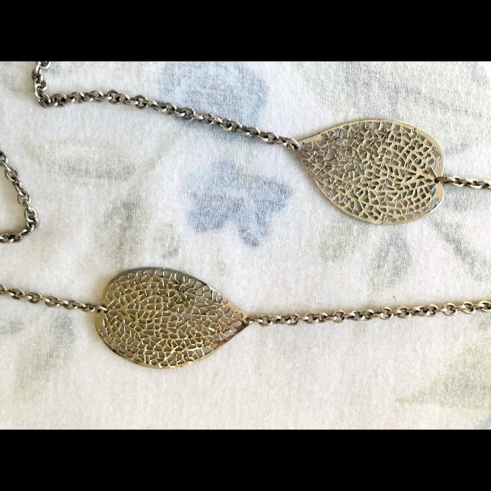Long Leaf Motif Necklace in Silver - NWOT